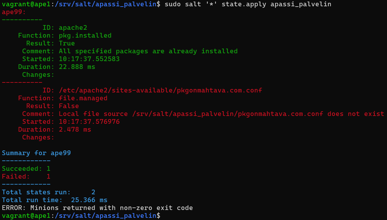 Virheilmoitus moduulin ajamisesta