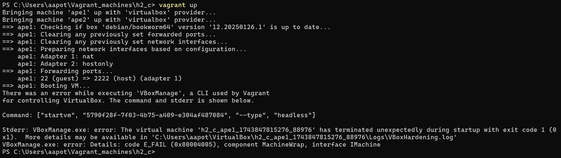 Virheilmoitus host-koneen uudelleenkäynnistyksen jälkeen