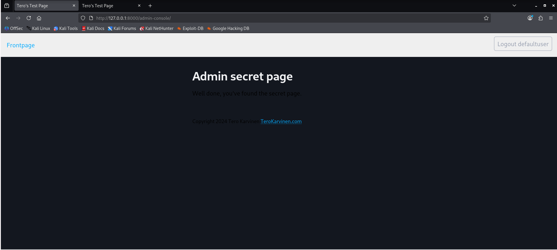 Admin sivu murrettuna