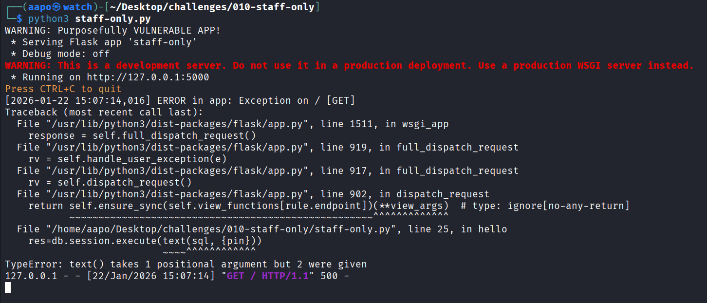 Virheilmoitus terminaalissa