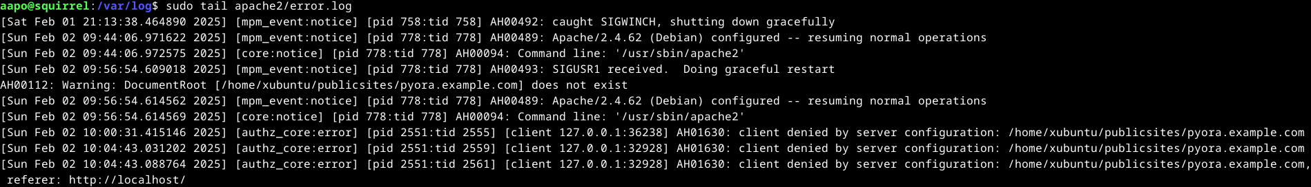 Virhe lokit estetystä sivusta