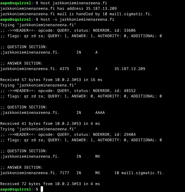 host-komennot osoitteeseen jarkkonieminenareena.fi