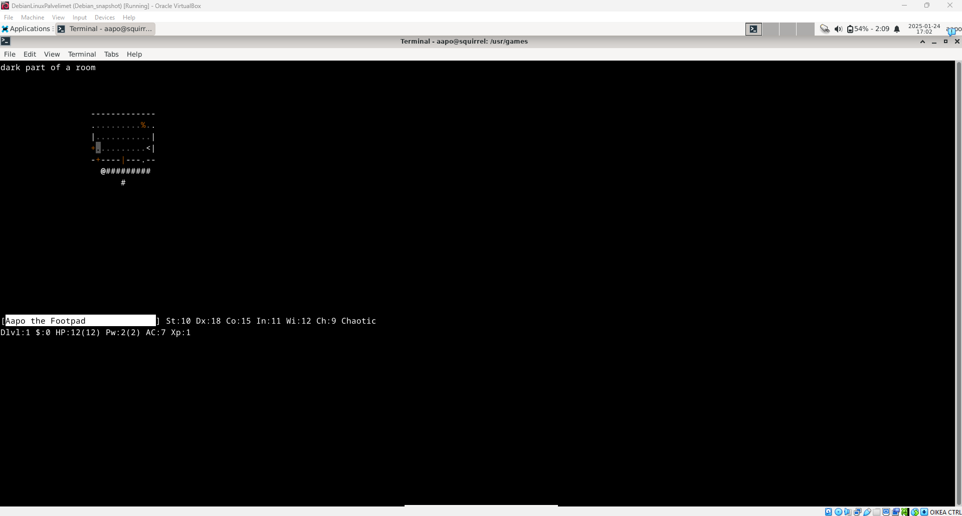 Kuva nethack pelistä