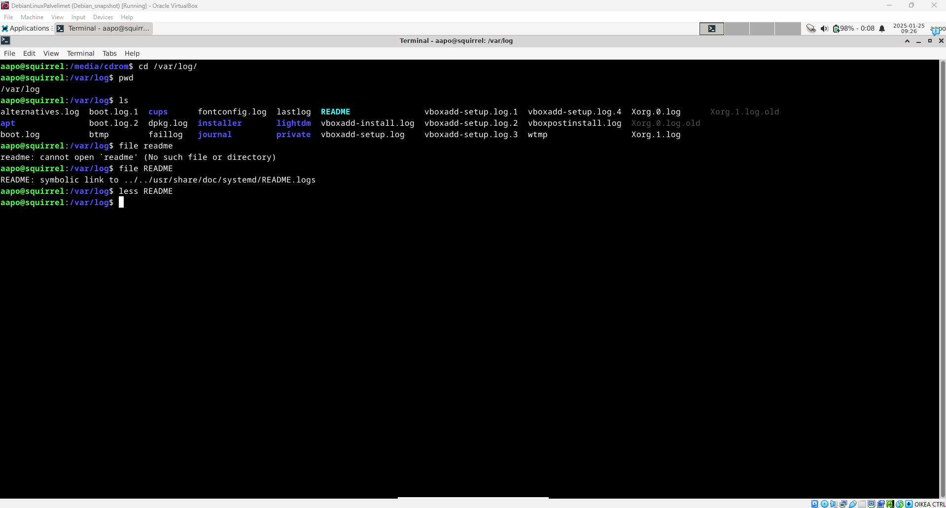 Kuva /var/log/ hakemistosta